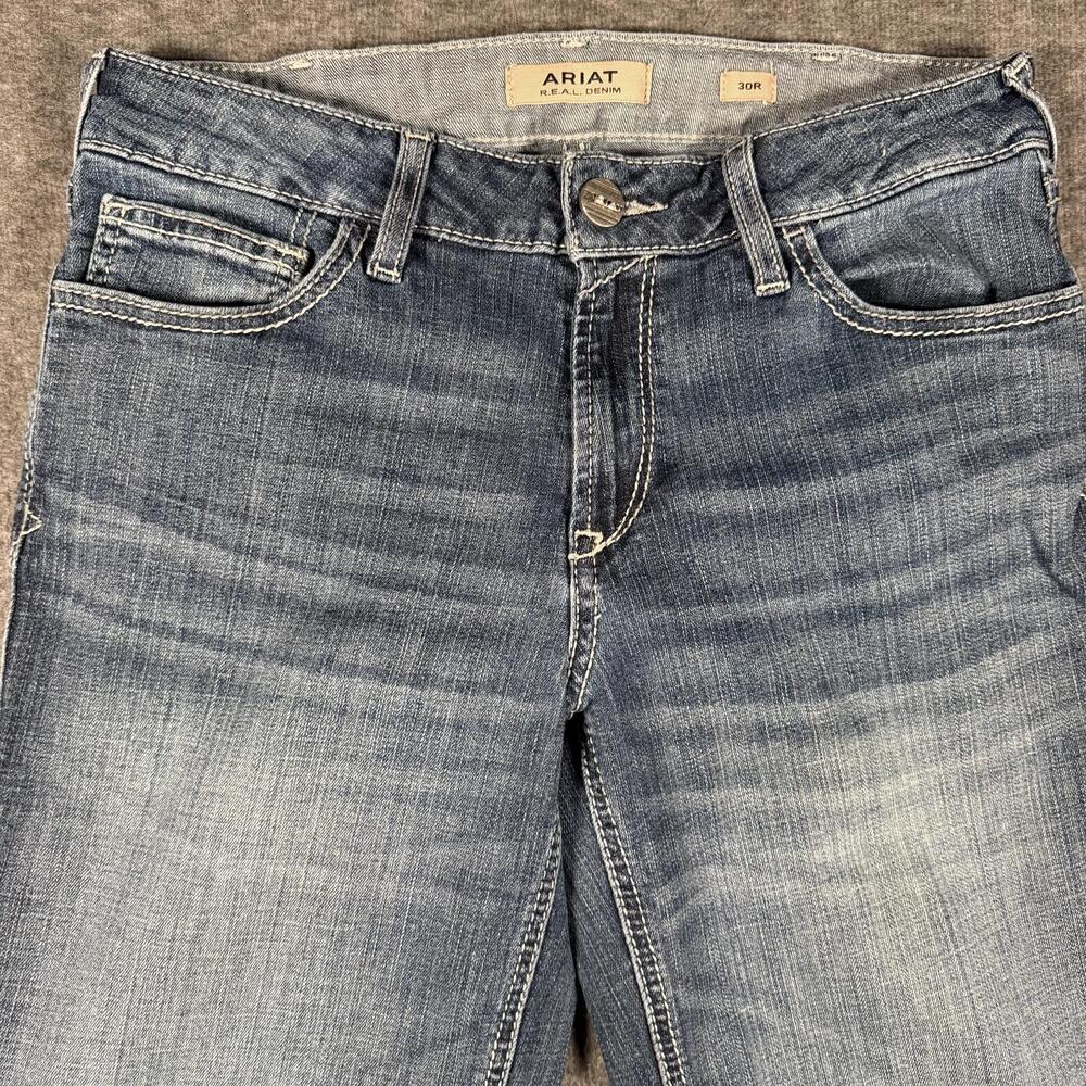 Ariat REAL Denim Jeans Womens 30R Bootcut Blue Western Embroidered Pockets Rodeo